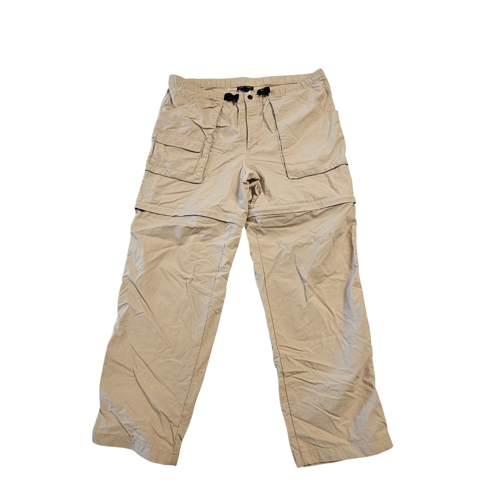 Lands End Mens Convertible Hiking Cargo‎ Pants Tan Ripstop Zip Off Size M 32-34